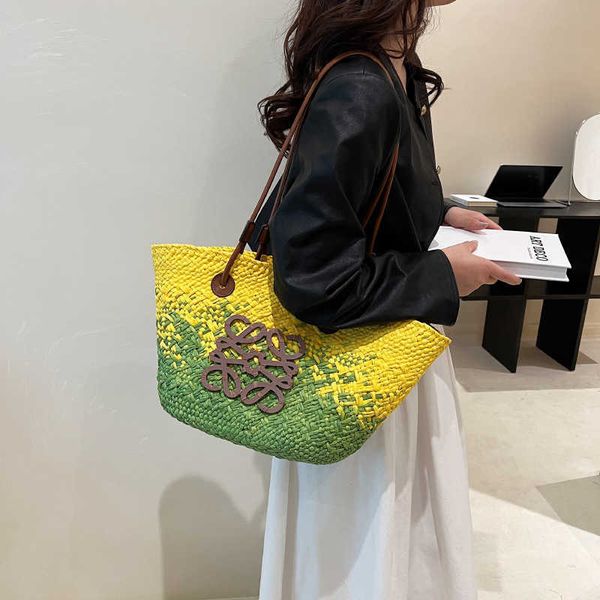 

colorful rattan straw 2023 new rural style woven tote bag seaside vacation handbag