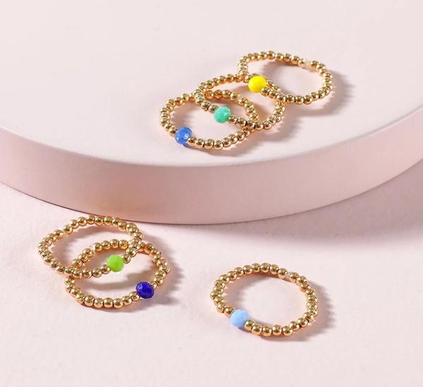 

6pcsset bohemian handmade gold round beads ring for woman fashion colorful resin stretch rope adjustable rings jewelry gifts2254129, Silver