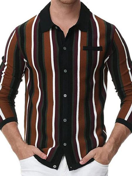 

men's polos striped jacquard polo shirt spring and autumn long sleeve lapel knitted sweater 230717, White;black