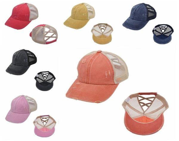 

ponytail baseball caps messy buns hats cross back washed cotton cap summer trucker pony cap visor hat outdoor snapbacks cap4764429, Yellow