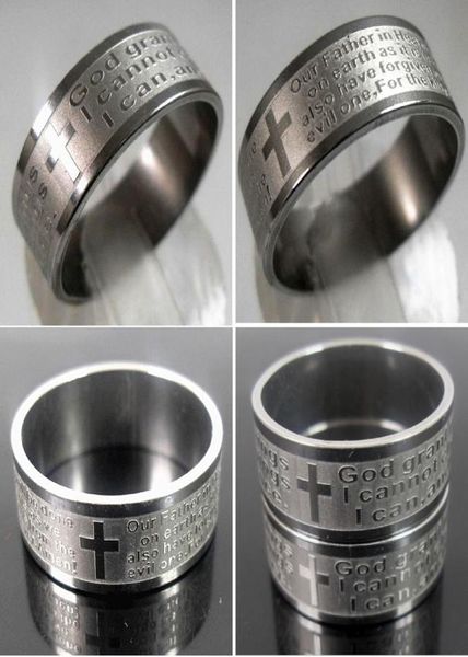 

etch christian serenity prayer cross stainless steel ring silver fashion jewelry band ring size 8 to 12 for man women5144279