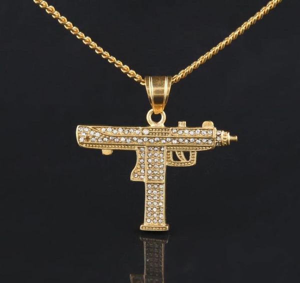 

hip hop gun pendant necklace 18k gold silver plated ice out diamonds charm pendant link chaun fine quality3457467