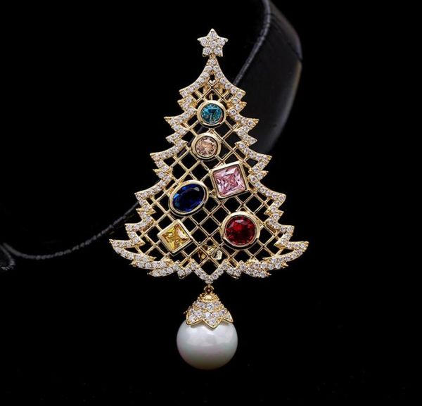 

2022 luxury designer pearl brooch christmas tree pin for women with cubic zirconia fashion jewelry female new year gift7738823, Gray