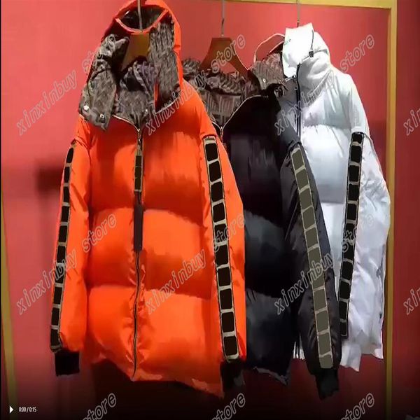 

xinxinbuy men designer coats double-sided jacket sleeve webbing print cotton women black white orange s-2xl343e
