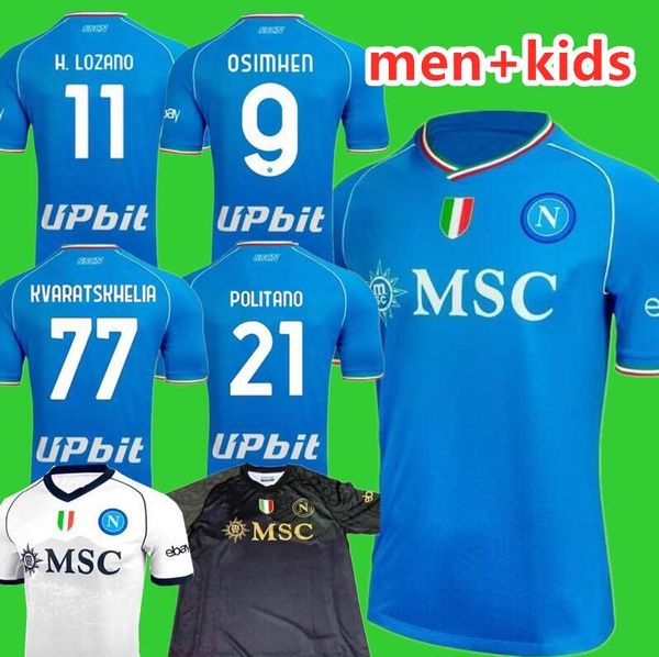 

23 24 napoli soccer jerseys maglia 2023 2024 kids kit naples home football shirt h.lozano kvaratskhelia simeone special maradona osimhen ang, Black;yellow