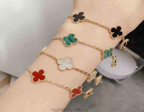 

s925 sterling silver five flower four leaf clover bracelet female classic white fritillaria for girls lucky light luxury bracelets8689764, Black