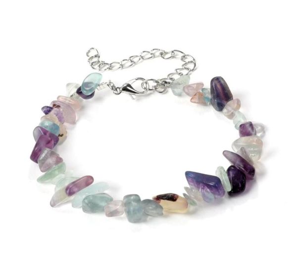 

natural gem stone beaded bracelets irregular amethyst fluorite crystal chip bracelet bangles quartz wristband for women52837521854999, Black