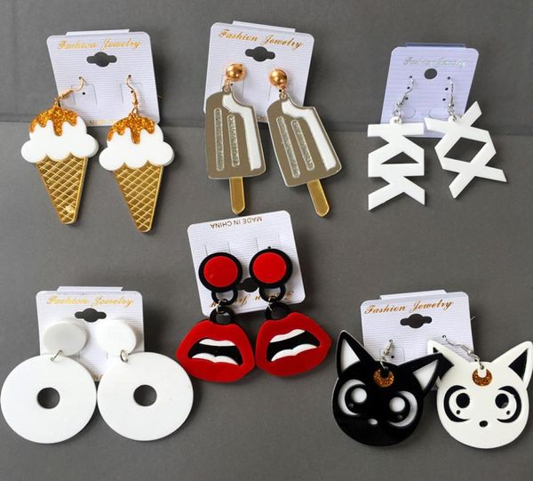 

2021 exaggerated acrylic ice cream letter cat dangle earrings punk hip hop jewelry for women girl big size funny earring gift1769283, Silver