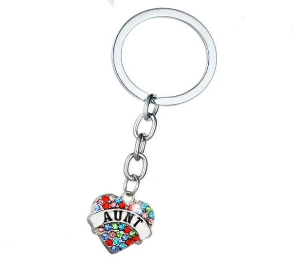 

12pc aunt charm keyrings colorful crystal rhinestone heart pendant keychains family women girls gifts car wallet bags key rings7199565, Slivery;golden