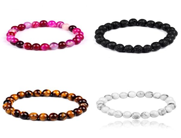 

8mm different styles natural lava rock stone elastic beaded charm bracelets for men women fashion jewelry8007417, Golden;silver