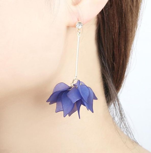 

new personality multilayer petals flower drop earrings for women jewelry fashion acrylic lotus long tassel dangle earring7572615, Silver