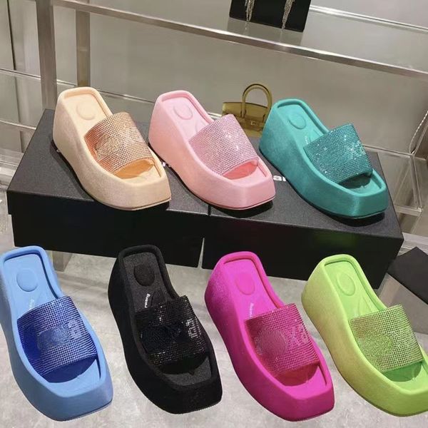 

2023 high heel wedges women's luxury platform sandals foam square toe wedge heels platform beach shoes lift pool slide, Black