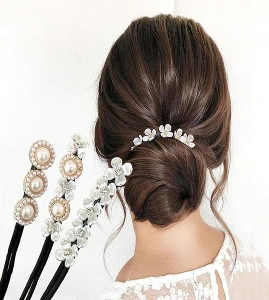 

most popular fashion hair ties girl hairs diy styling pearl french magic hairstyling tool hairss bun maker wh05465077832, Black;brown