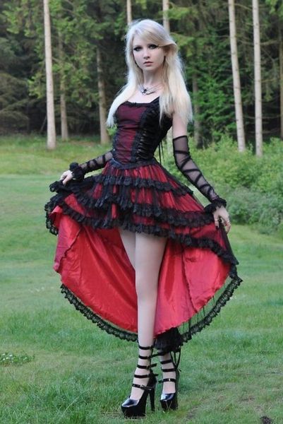 

black and red lace gothic party dresses spaghetti straps lace up back hi lo beautiful steampunk dress fashion prom evening gowns4593877