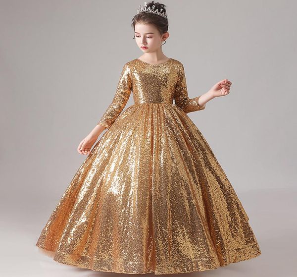 

luxury sequined girls pageant dresses fluffy off the shoulder ruched gold bling flower girl dresses ball gowns party dresses for g1639303, White;blue