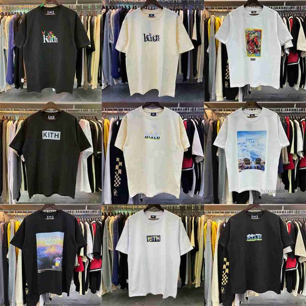 

kith t shirt mens summer designer kith men's t-shirts classic letter print tee men and women loose couple t-shirt round neck short-slee, White;black