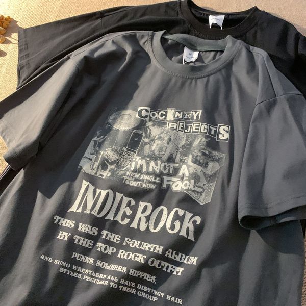 

women's tshirt retro fried street printing national tshirt korean version men and women couples all match loose casual clothes y2k 230, White