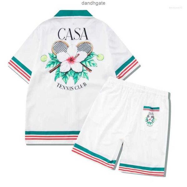 

men's tracksuits 2023 tennis flowers stripes men women short set t shrt hawaii beach style suit hip hop shirt shorts couple suits r5la, White;black