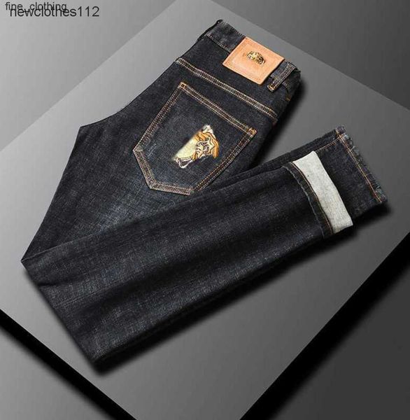 

mens loose jeanss vers designer pants business casual long medusa gold-plated button man sweatpants baggy jeans for men387678, Blue