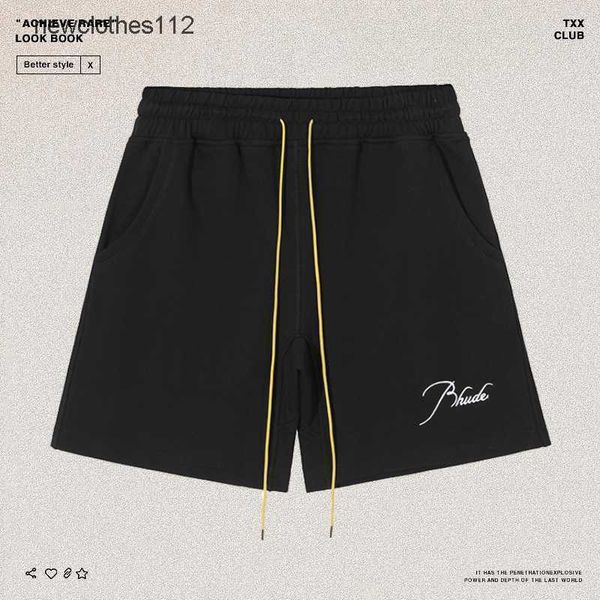 

designer clothing rhude embroidered american high street trend brand capris summer loose relaxed drawstring sports shorts couples joggers sp, White;black