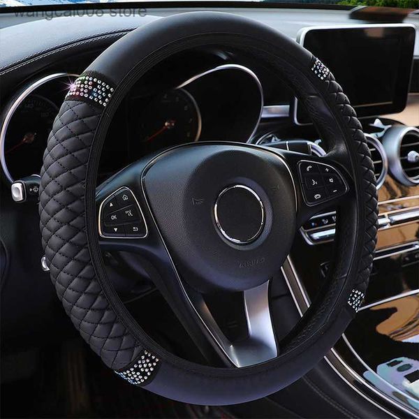 

steering wheel covers universal pu leather car steering wheel cover with rhinestones decoration for 37-38cm steering wheel elastic leather c