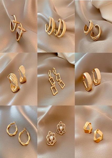 

european and american retro metal stud earrings sterling silver pin feminism simple dumb gold earring geometric versatile ear acce2395899, Golden;silver