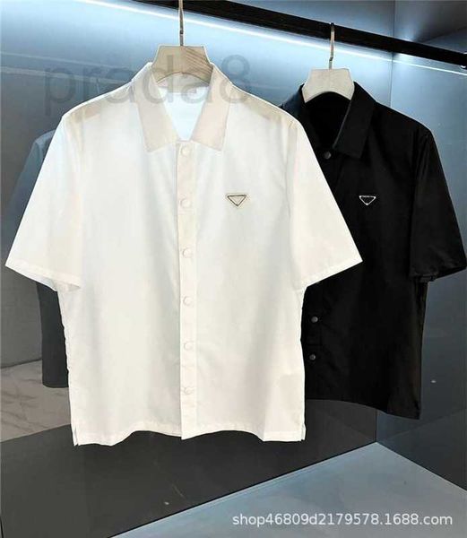 

men's casual shirts designer summer new triangle short sleeve shirt business badge polo neck 70sa, White;black