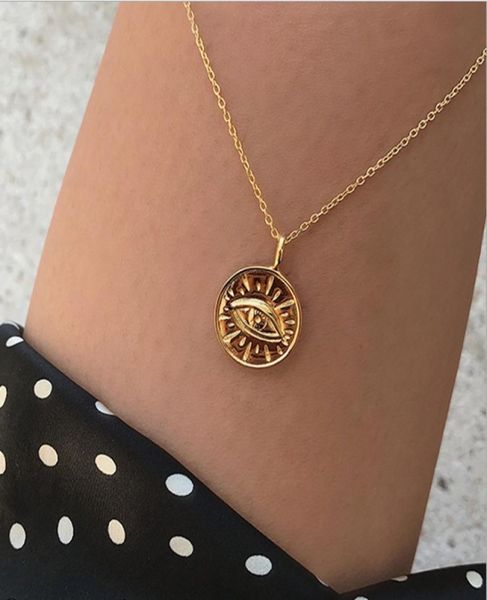 

fashion goldsilver color evil eye charm pendant necklace round coin geometric necklace chain for women lady designer jewelry gift2128518, Silver