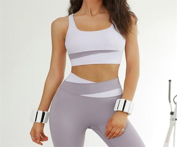 

yoga outfits splicing seamless set gym clothing workout clothes for women tracksuit high waist sport outfit fitness suit 2210181562060, White;red