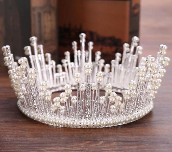 

new europeanstyle brides crown full circle pearl rhinestone bridal crown wedding accessories party wedding hair acces7088224, Silver