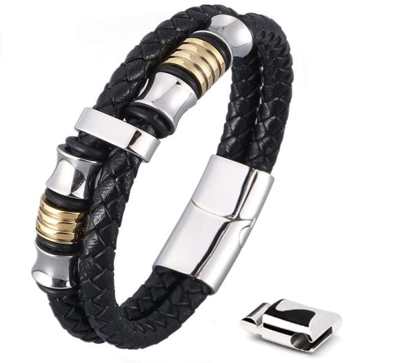 

charm bracelets mercmahe mens leather bracelet doublerow braided with sier st ammbj2490234, Golden;silver