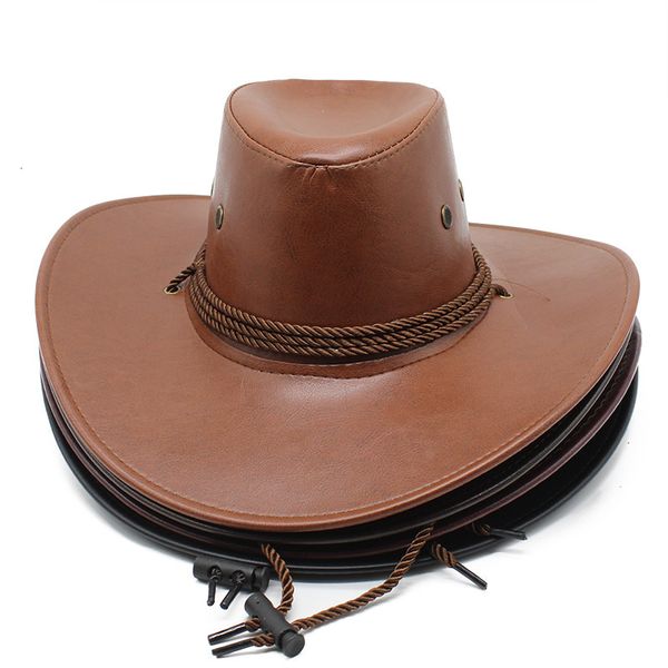 

large brim leather cowboy hat flat men's leaves printed felt wide brim bucket hats man for men women fedora swanowing 230717, Blue;gray
