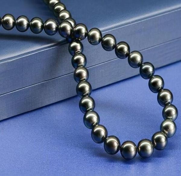 

tahitian black pearl necklace round natural seawater 89mm black 18inch authentic special3431498, Silver