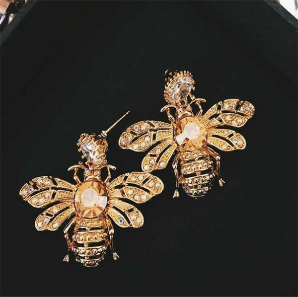 

cute bee pattern crystal lady studs personality shinning design women charm stud party gifts girls brand earrings9992332, Golden