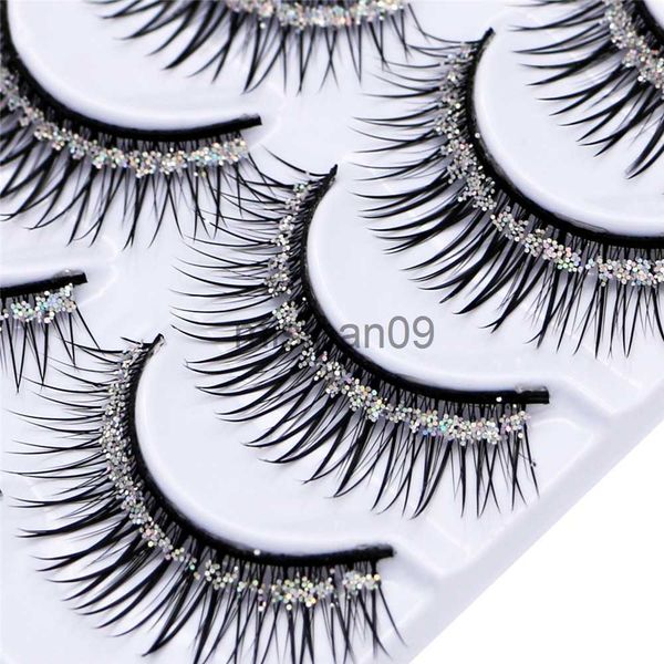 

handmade false eyelashes silver glitter sequins thick cross slender stage performance latin j230717