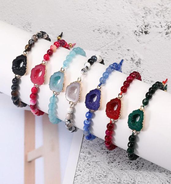 

charm natural stone agate beads bracelets 7 colors diy resin handmade adjustable woven rope braided bracelet women jewelry5559579, Golden;silver