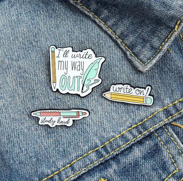 

write on pencil enamel brooches pin for women fashion dress coat shirt demin metal funny brooch pins badges promotion gift 2021 ne3166033, Gray