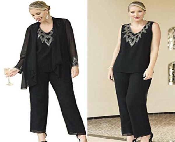 

chic plus size chiffon mother of the bride dresses aline vneck empire waist mother of groom dress pant suits evening gowns8048434, Black;red