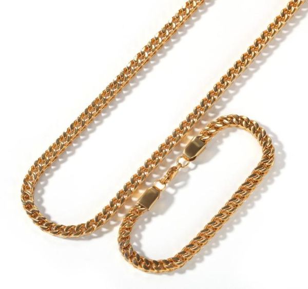 

hip hop gold jewelry stainless steel necklace miami cuban chains gold men necklace bracelet set fashion whole jewelry4520791, Black