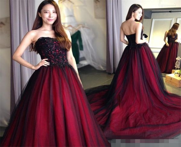 

gothic wedding dresses bridal gowns 2019 sweetheart lace up back floor length long black and burgundy robe de soiree vestido longo1655314, White