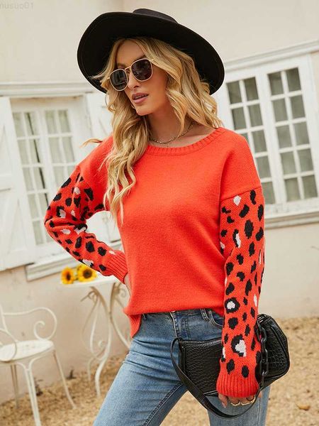 

women's sweaters fitshinling 2023 fashion new in leopard sweater pullover women winter clothing knit vintage slim pulls femme jumper c, White;black