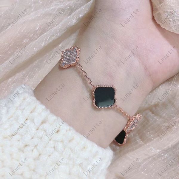 

fashion four leaf clover bracelet luxury jewerly designer for woman 18k rose plated silver shell women gold chain men fashion jewelry cjewel, Black