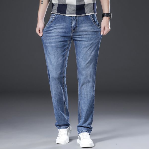 

men's jeans 2023 men's spring and summer mid rise straight leg loose stretch casual pants 230718, Blue