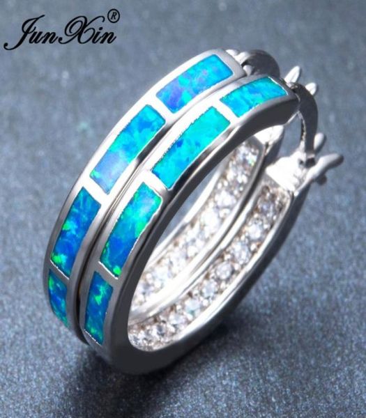 

whole junxin female round hoop earrings blue opal earrings 925 sterling silver filled for women fashion jewelry7927504, Golden;silver
