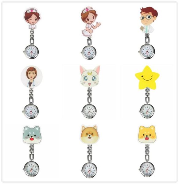 

fashion lovely mini cute cartoon watches nurse doctor watch analog quartz fob pendant clip clock for men women gift4438303, Slivery;golden