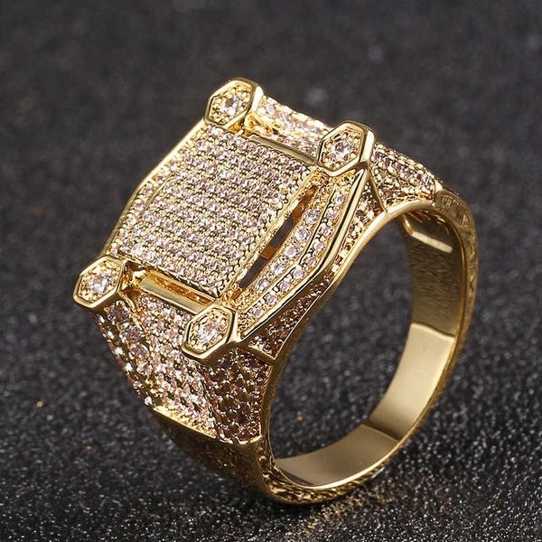 

micro set zircon men's ring hiphop square ring, Silver