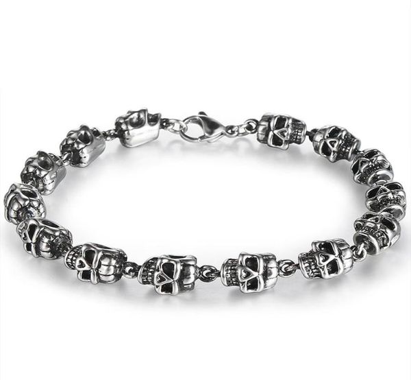 

men039s personality titanium steel skulls beaded weaving bracelets bxg017 trendy punk style accessories retro hip hop jewelry8849354, Golden;silver