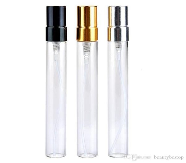 

10ml mini glass perfume bottles sample spray bottle refillable fragrance atomizer glass bottle vials with black gold silver cap9326935