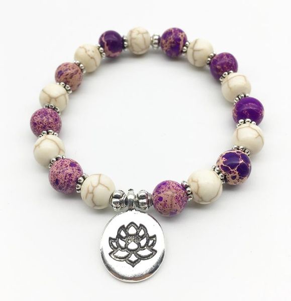 

sn1327 vintage bohemia jewelry womens bracelet trendy design lotus charm yoga bracelet natural purple regalite stone bracelet4620359, Black