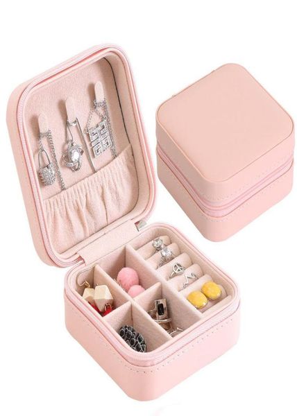 

lady travel jewelry box zipper closure pu leather small jewelry organizer portable display storage case for rings earrings necklac6509854, Black;white
